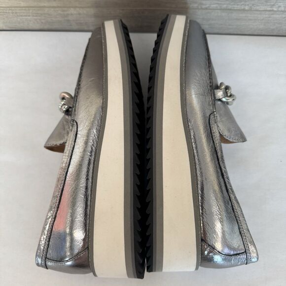Johnston & Murphy Metallic Silver Platform Wedge Slip On Loafer Women 8 M Chain - Picture 3 of 15
